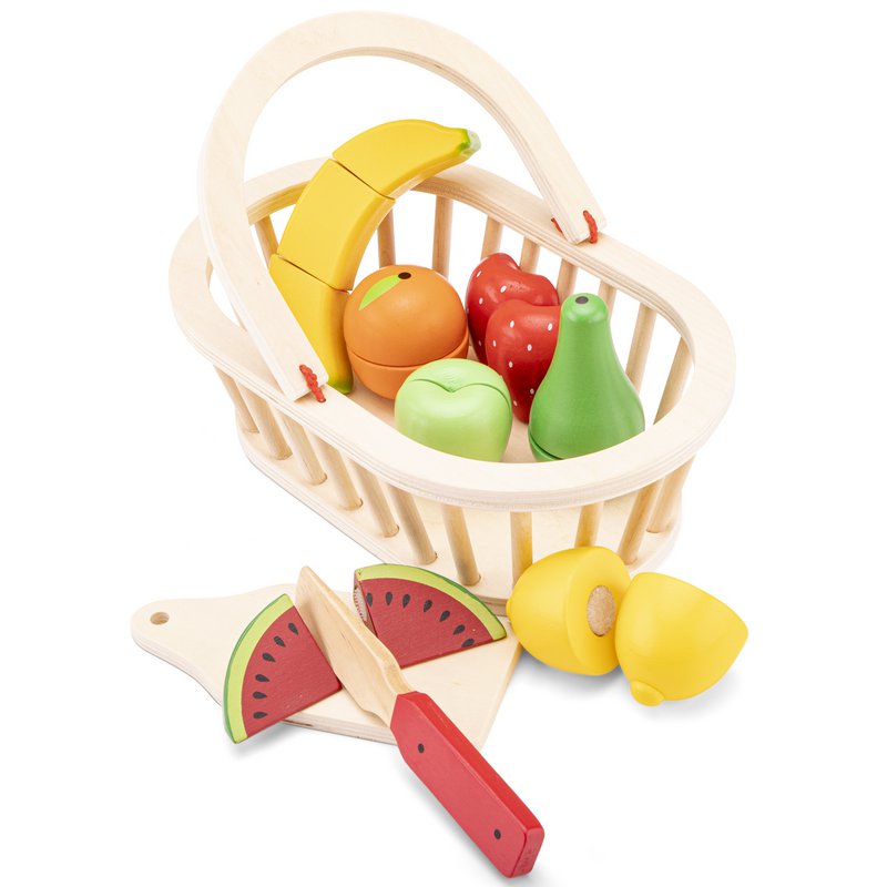Juego de cesta de frutas de madera.
