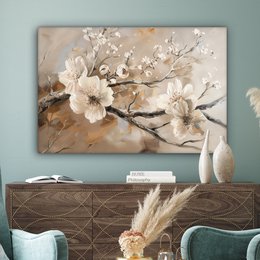 Canvas schilderij  - Wanddecoratie Bloemen - Natuur - Wit - Bloesem - Abstract - Muurdecoratie woonkamer - Slaapkamer decoratie - Kamer accessoires - Schilderijen op canvas