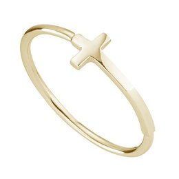 A gold-plated sterling silver ring featuring a cross design. Available in sizes 14.7 to 18.5 mm.