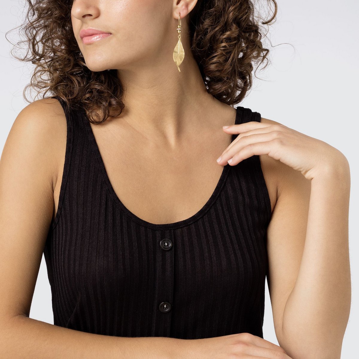 Golden Swarovski leaf earring