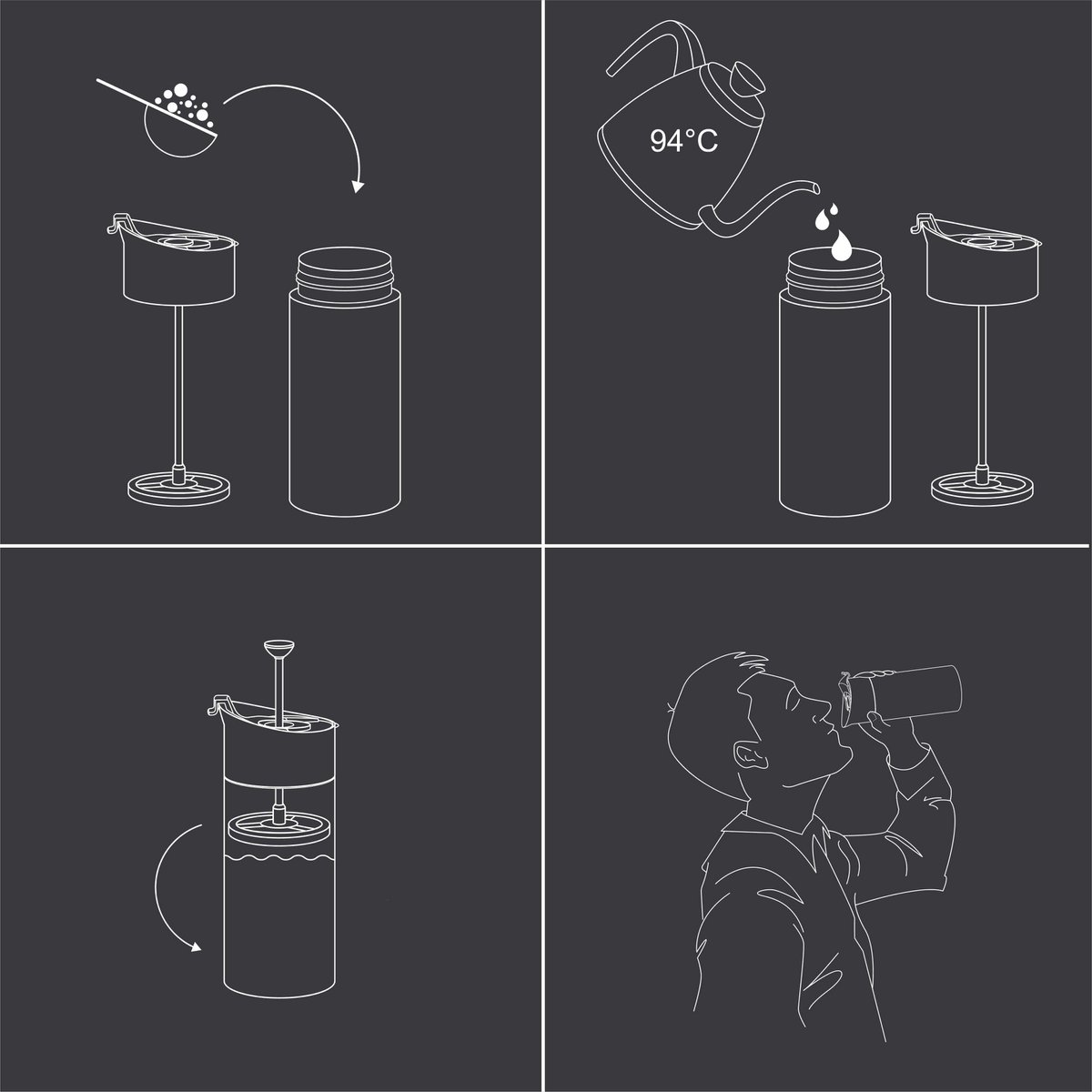 Travel French-Press 2Go met thermische functie | 2in1 thermosmok - 300 ml
