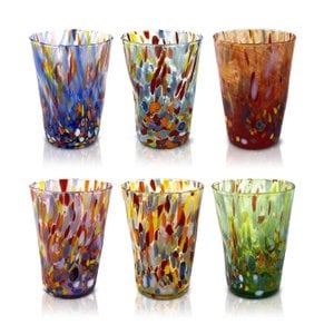 6 Classic Babiti glasses in hand blow and handmade with Murrine di Murano, "I Colori di Murano" line 390 ml. Made in Italy