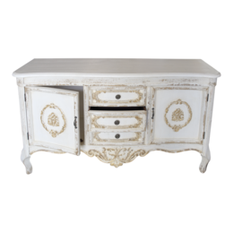 Armario Shabby blanco/dorado 3 cajones 2 puertas 128 x 38 x 76 h cm