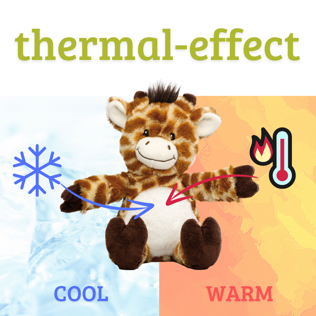 Warmtekussen, de natuurlijke warmwaterkruik als warme knuffel, grote giraffe met biologische gierstvulling en gezondheidskruiden