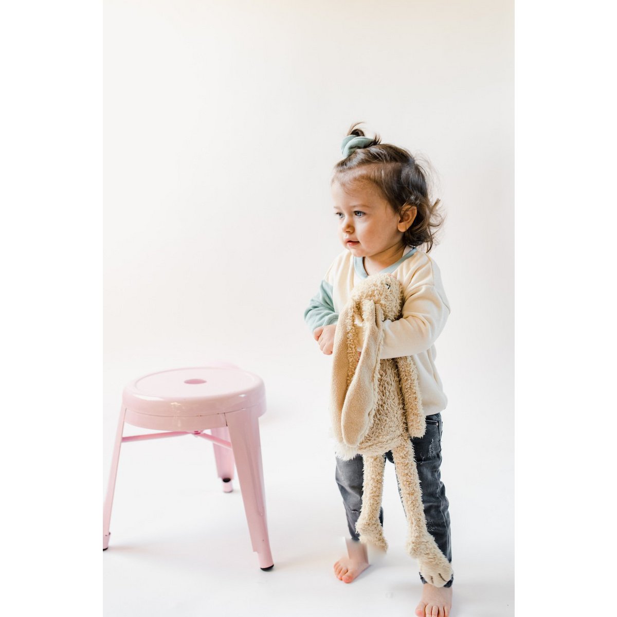 *Bestseller* Duurzame babytrui met kleurvlakken | Ecru met Aqua-arm | 100% GOTS-gecertificeerd biologisch katoen