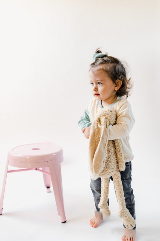 *Bestseller* Sustainable Color-block Baby Sweater | Ecru with Aqua arm | 100% GOTS certified organic cotton