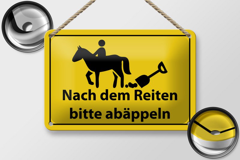 Tin sign note 18x12cm Please abäppel after riding decoration