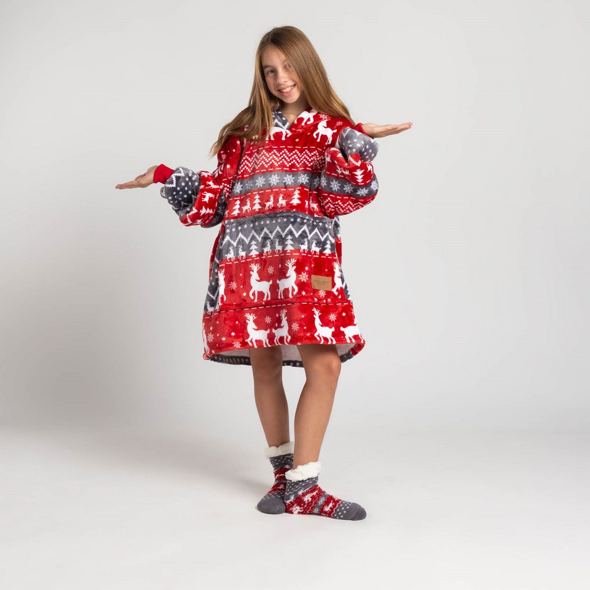Vitapur - Hoodie deken + sokken kind - Rood Kerst