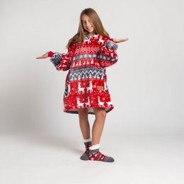 Vitapur - Hoodie deken + sokken kind - Rood Kerst