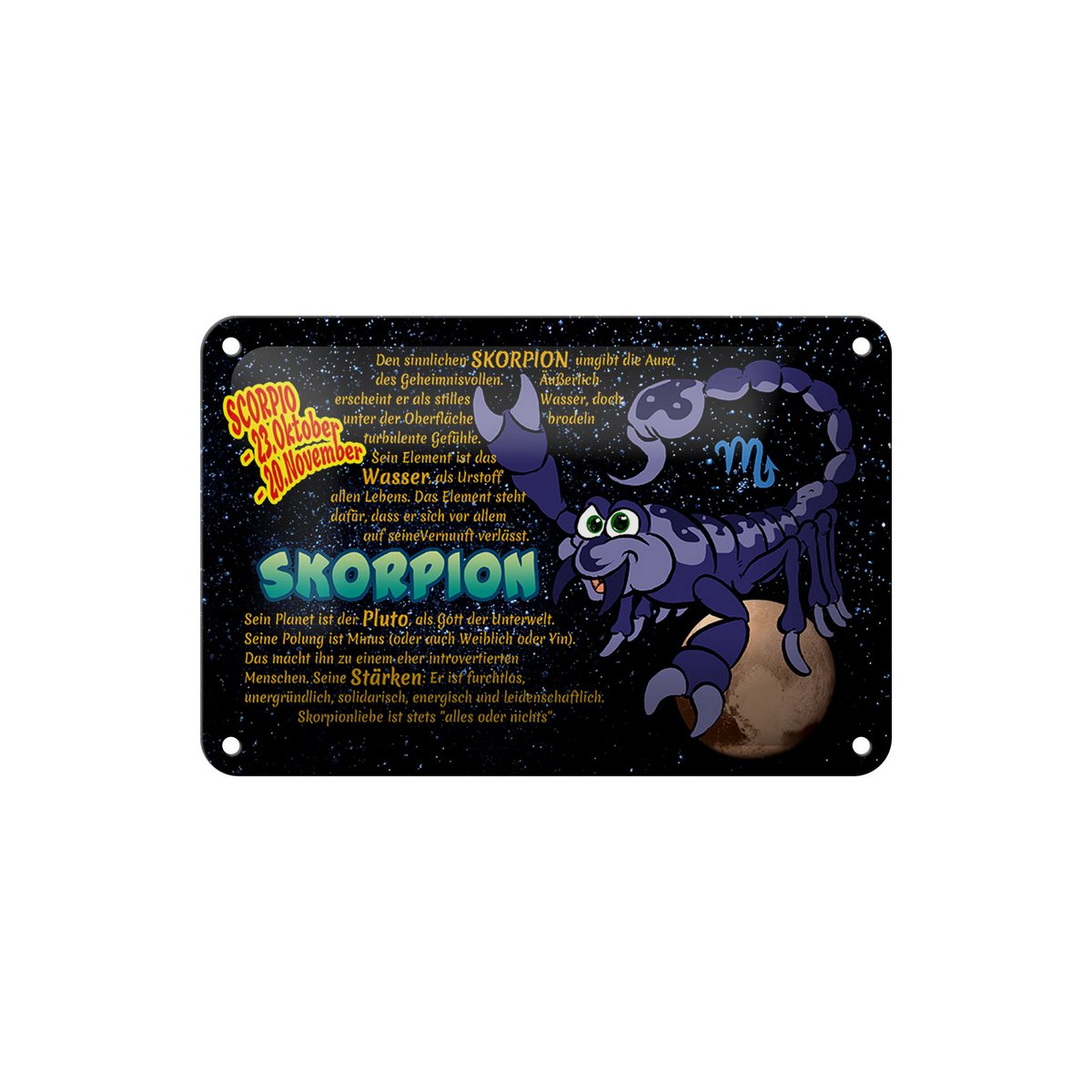 Tin Sign Zodiac Sign 18x12cm Scorpio Planet Strength Decoration