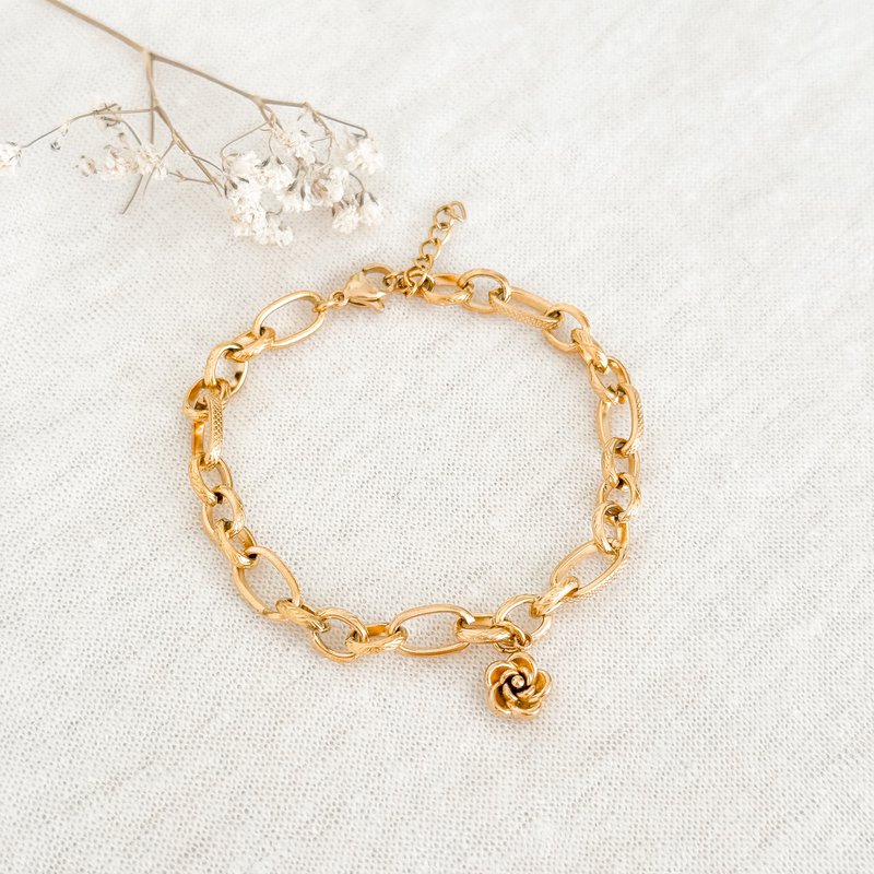Nysgjerrig Schakel & Flower Armbånd - guld