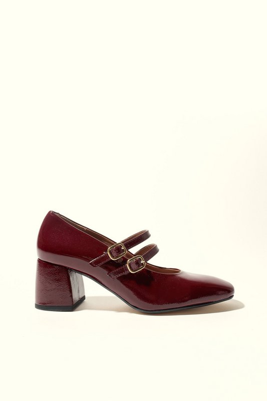 MAITE BURGUNDY – Mary-Jane-Schuhe mit doppeltem Riemen und Absatz