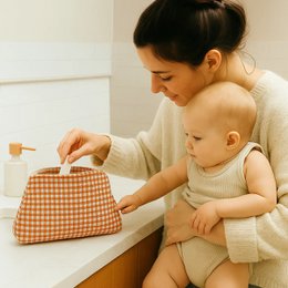 Kulturbeutel aus Bio-Baumwolle mit Gingham-Muster