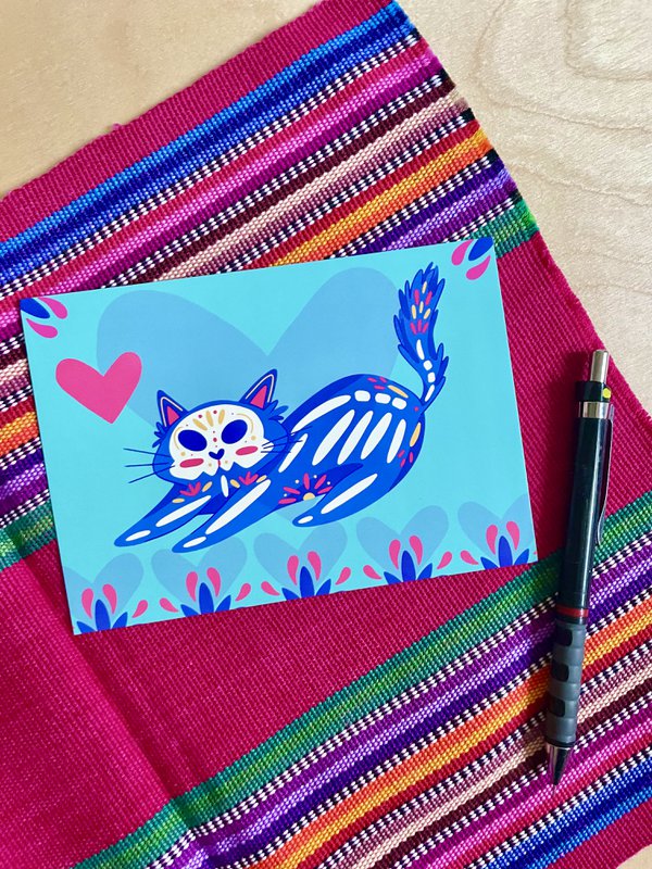 Skeleton Cat postkort