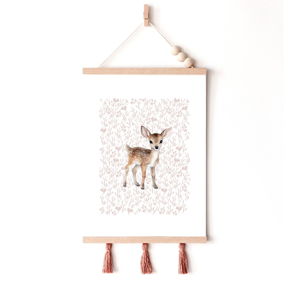 Impression d’art de pépinière de cerfs, affiche de cerfs, affiche de cerfs mignons, affiche de chambre de filles roses, impression boisée, impression de cerfs mignons, impression d’art de pépinière de filles, chambre de filles