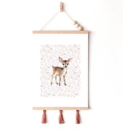 Impression d’art de pépinière de cerfs, affiche de cerfs, affiche de cerfs mignons, affiche de chambre de filles roses, impression boisée, impression de cerfs mignons, impression d’art de pépinière de filles, chambre de filles