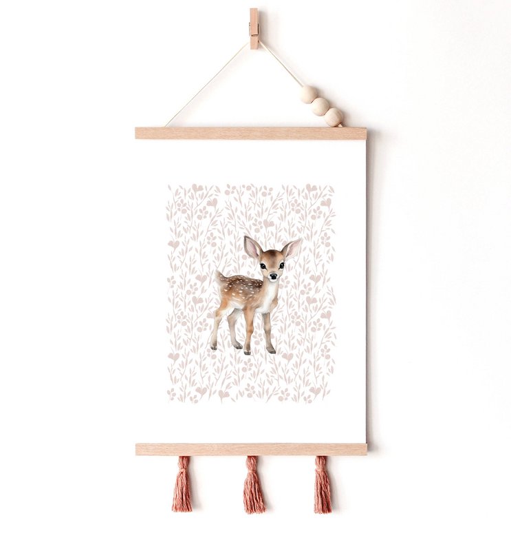 Impression d’art de pépinière de cerfs, affiche de cerfs, affiche de cerfs mignons, affiche de chambre de filles roses, impression boisée, impression de cerfs mignons, impression d’art de pépinière de filles, chambre de filles