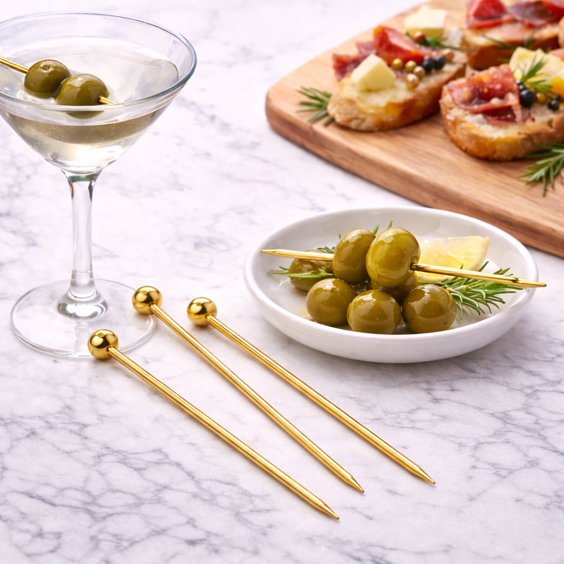 Set of 4 Luxury Cocktail Picks Gold - Tapas skewers - Stainless steel