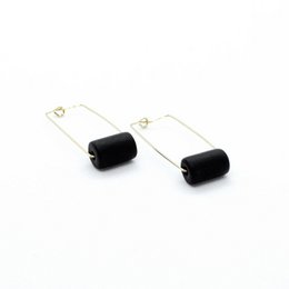 Boucles d'oreilles rectangle en or - Perle noire