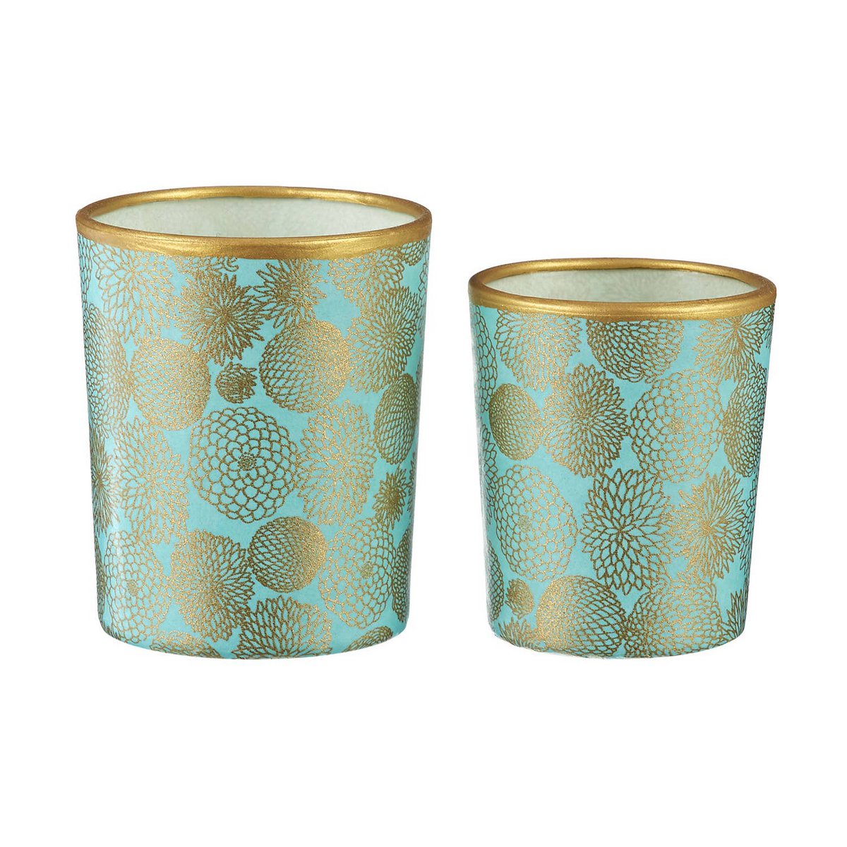 Medium Tealight Holder Made of Glass & Chiyogami Paper | Small Chrysanthemum / Mint | Hand made