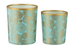 Medium fyrfadsstage lavet af glas & Chiyogami papir | Lille krysantemum / mynte | Håndlavet