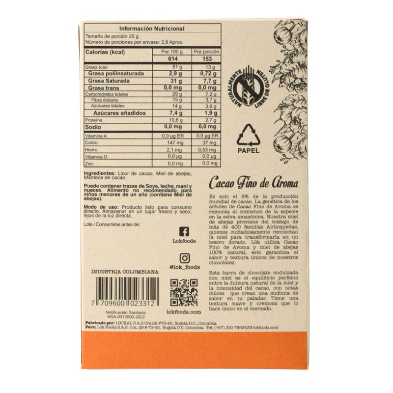 Mørk chokoladebar med honning | 91% kakao | 70 g