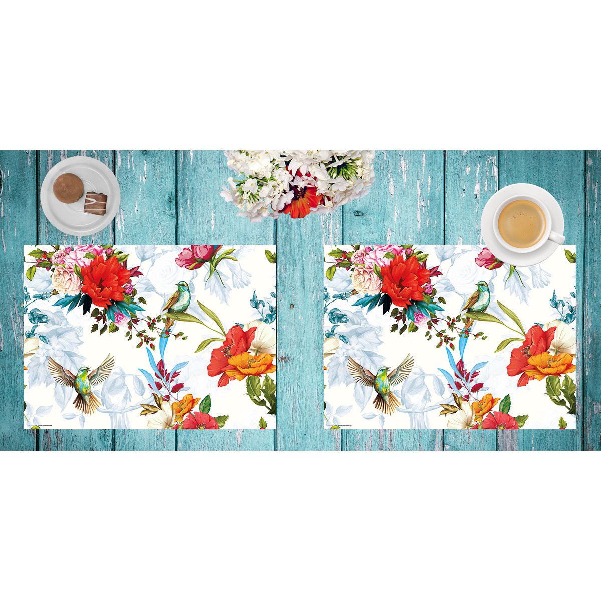Colorful hummingbirds with wildflowers | Place mats made of premium vinyl 44 x 32 cm - 4 pieces