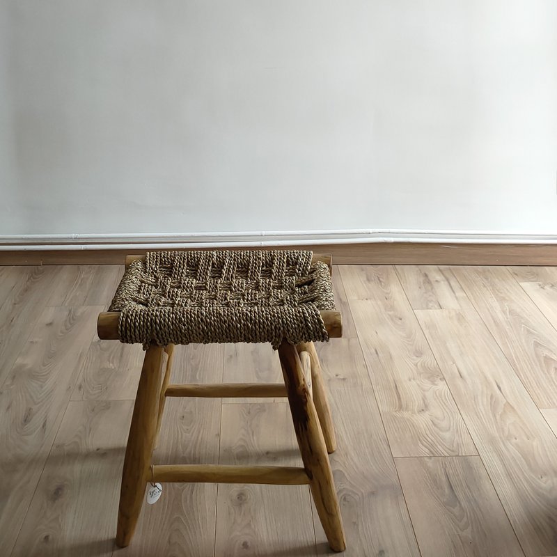 Skammel I TEAK OG BEIGE REB