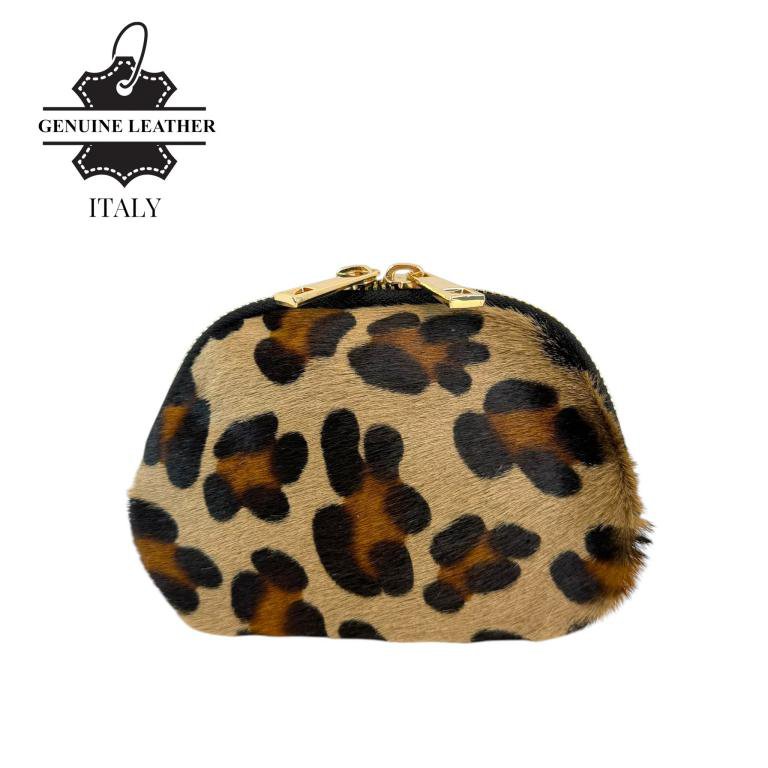 Italian Leather Purse with Fur and Animal Print 10002