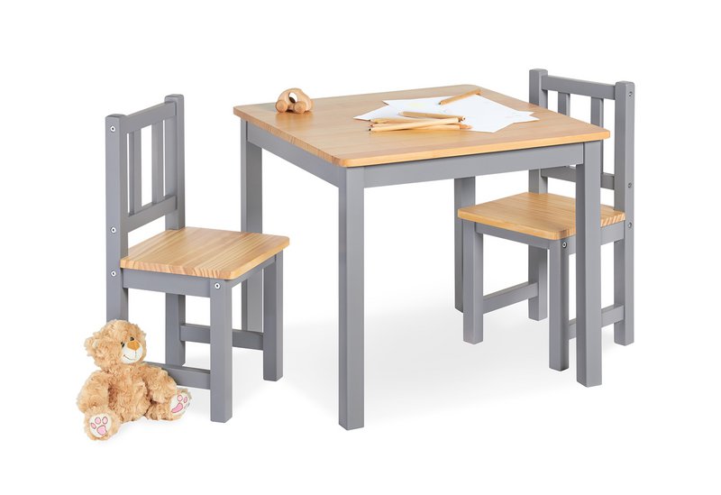 Kinderen tafel en stoel set "fenna", grijs/natuurlijk, 3 delen