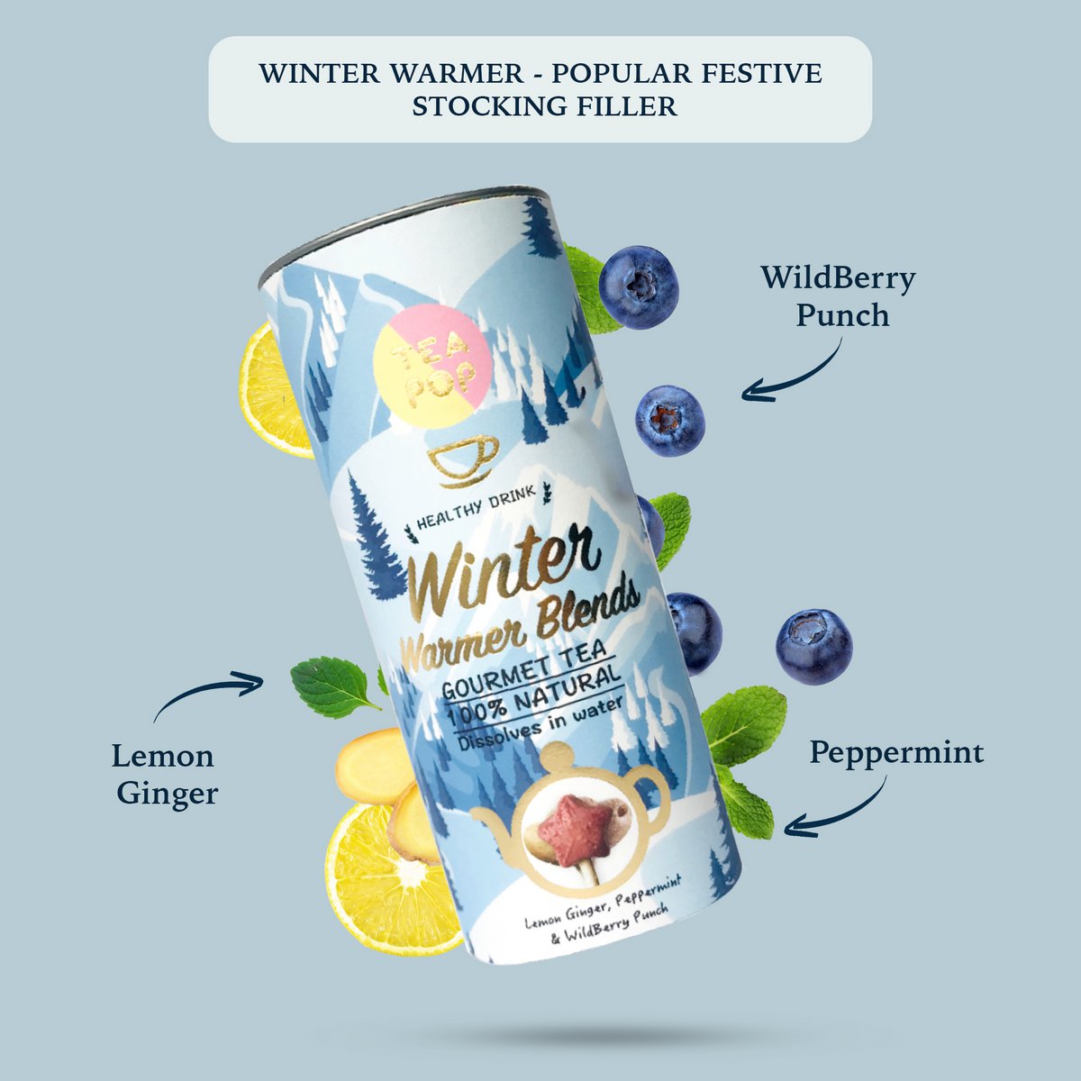 Winter Warmer TEA On-A-Stick! 6x Assorted Blends of crystallised tea stick