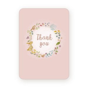 Postcard (A6) wreath flowers, birds, rabbit 'Thank you'