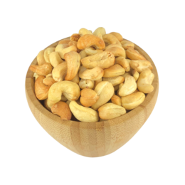 Organic roasted cashews in bulk, available in various sizes from 125g to 20kg. The cashews have a golden color and a crunchy texture, making them a delightful snack or ingredient.