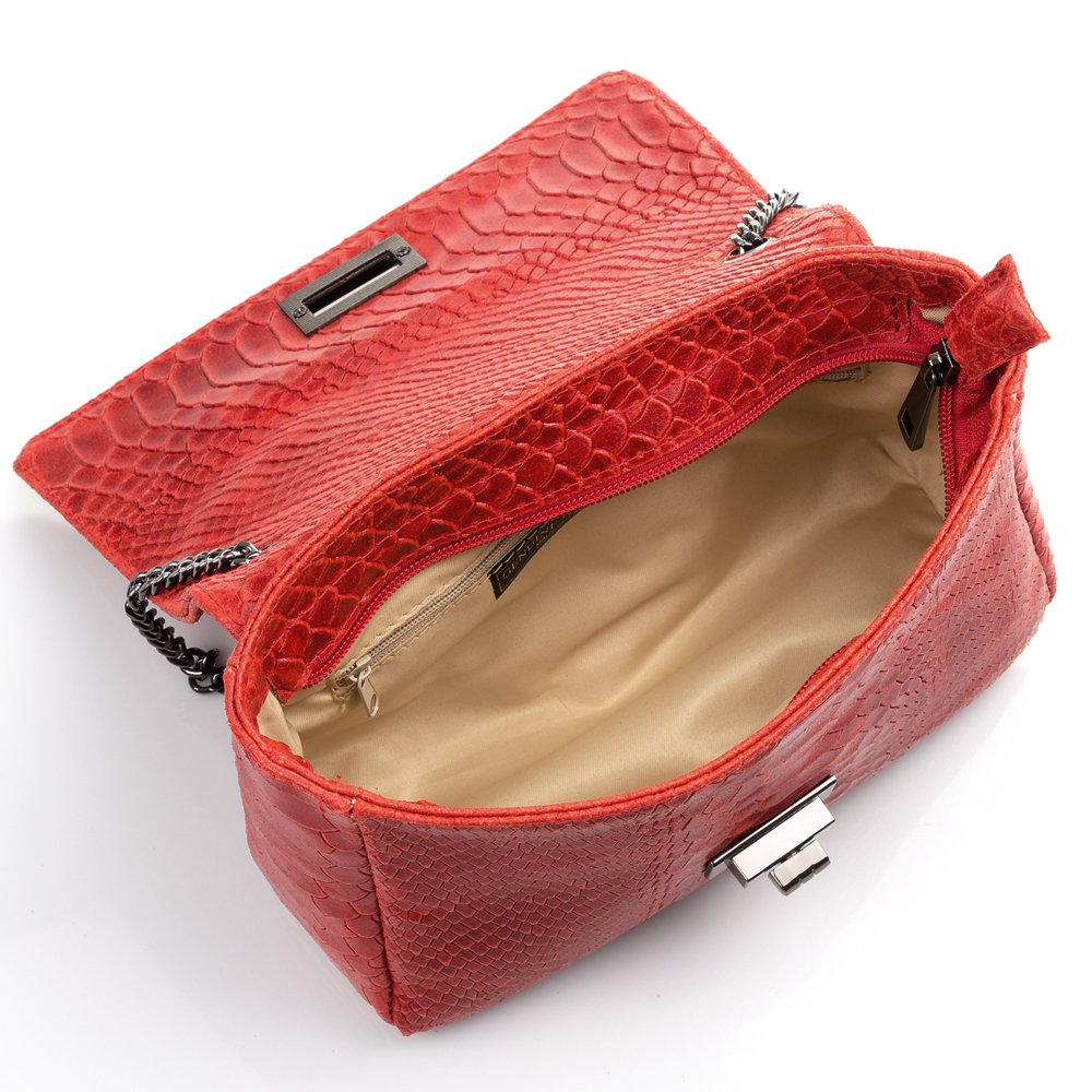 Florence Artegiani. Dalida Women's shoulder bag. Genuine Leather Suede Engraving Snake