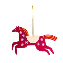 Wooden Horse Christmas Ornament, Scandinavian Folk Style 