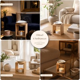 Brûleur Fondant Série Naturea Arum – Design Moderne et Epuré en Céramique et Bambou – Bougeoir Aromathérapie Diffuseur d'Arôme