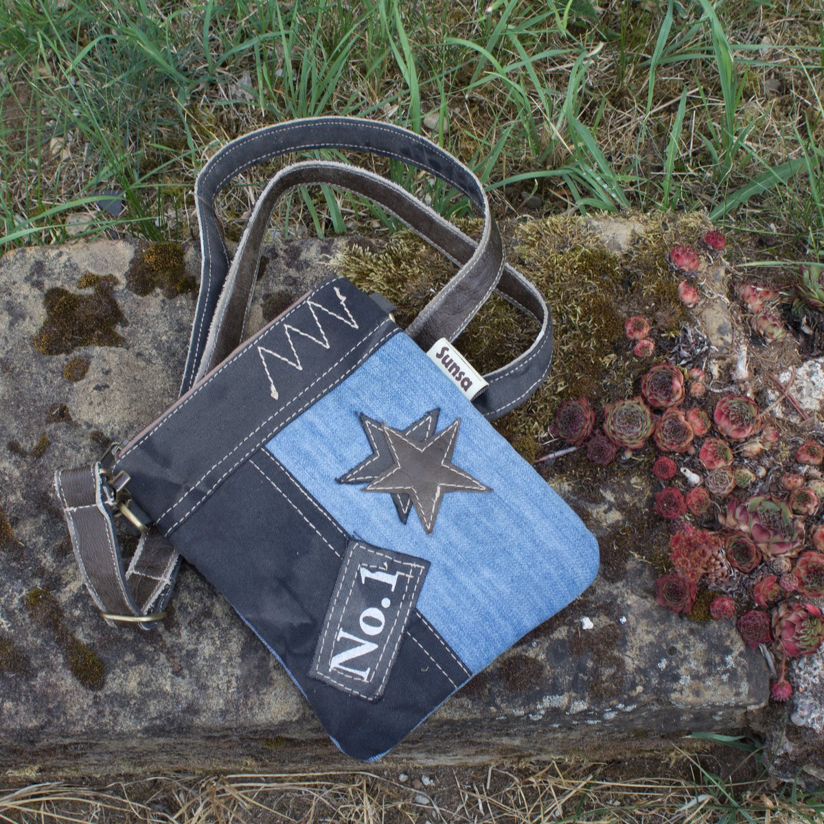 Sunsa dames schoudertas. Schoudertas in vintagestijl. Canvas handtas. kleine crossbodytas voor dames. Sterrenbadge