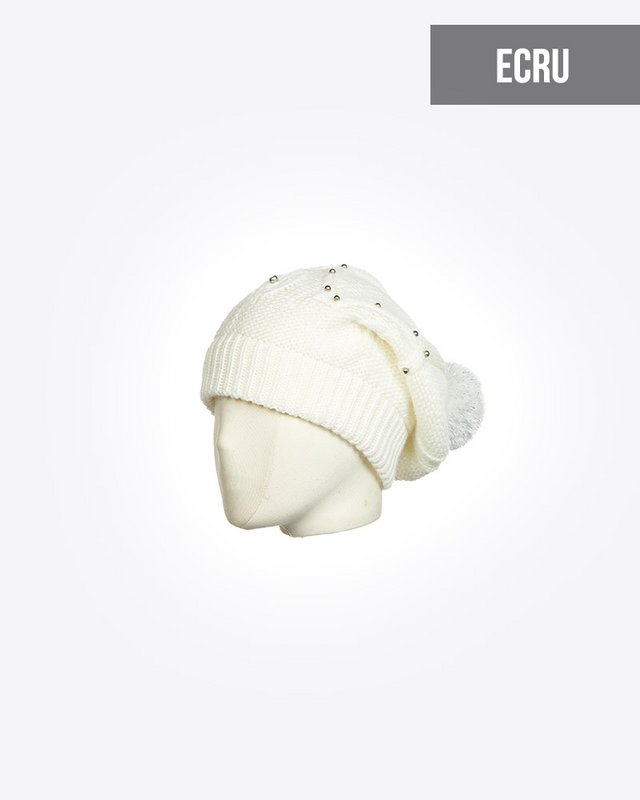 Damebeanie med pompom og perler: TASLI