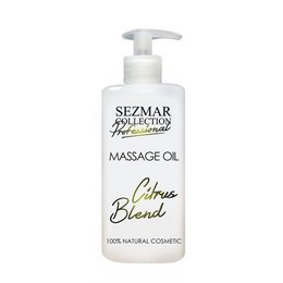 Citrus-scented massage oil in a 500 ml bottle with a pump dispenser. Suitable for professional and home use.