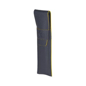 K0028DB | Pen case in genuine full grain leather, dollar grain - Blue color with yellow edges - Dimensions: 4.5 x 16.5 x 1 cm - Packaging: Bottom/lid gift box