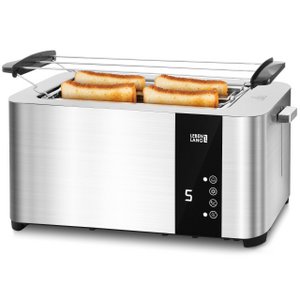 LEBENLANG long slot toaster 4 slices with bread roll attachment - touchscreen LED display & 7 levels I 1400W 4 long slot toaster brushed stainless steel I Smart Touch toaster for large slices of toast xxl