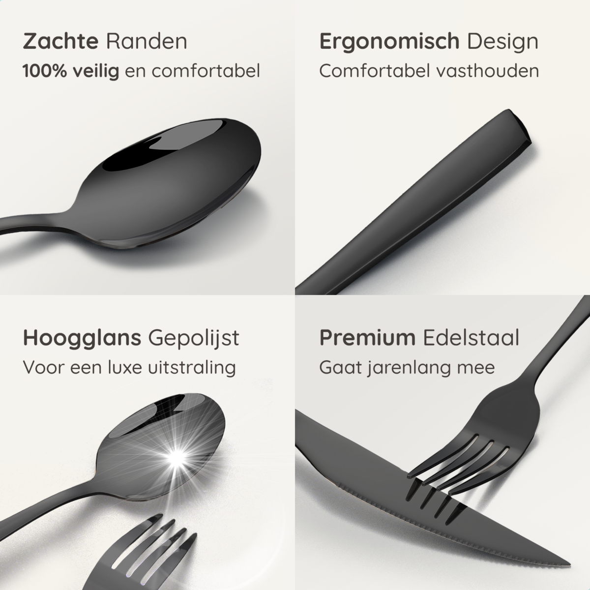 Besteckset Essential – 12 Personen / Schwarzer 18,0-Edelstahl