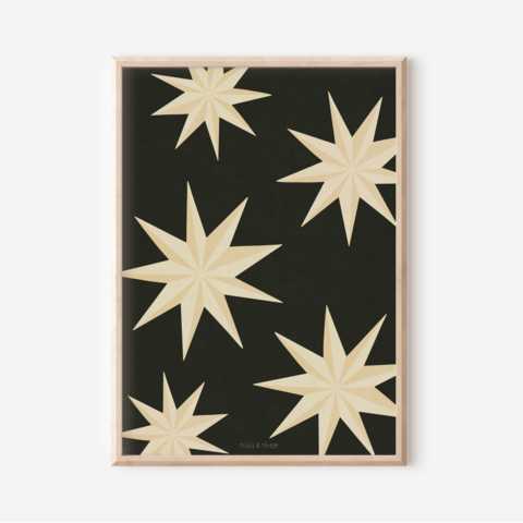 Poster Christmas Poinsettia Art Print Stars - Wall Decoration Star
