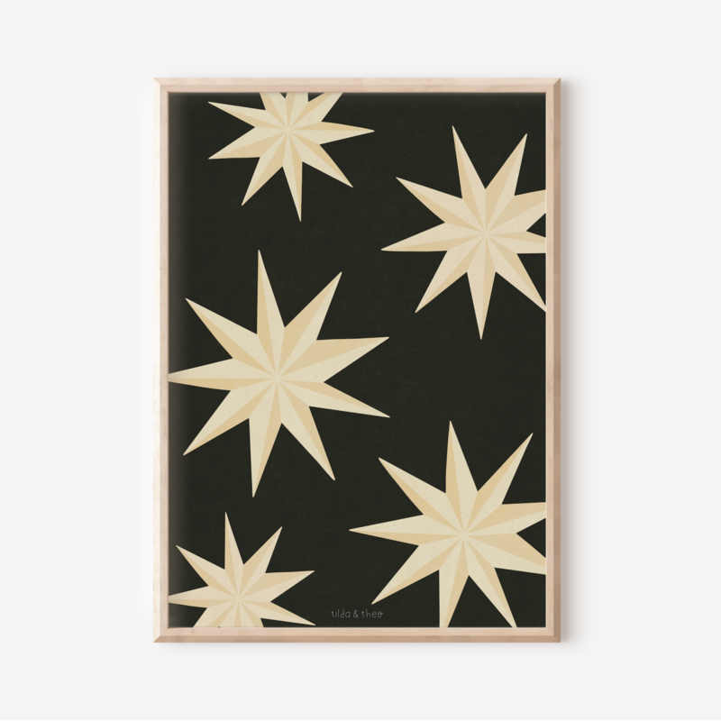 Poster Christmas Poinsettia Art Print Stars - Wall Decoration Star
