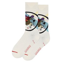 Colorful abstract socks featuring Vasily Kandinsky's iconic "Circles in a Circle" artwork. The socks have a round pattern with vibrant colors and shapes, perfect for adding a touch of artistic flair to your outfit.