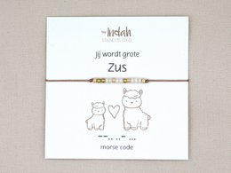 Morse code armband jij wordt grote zus, roestvrij staal zilver of goud