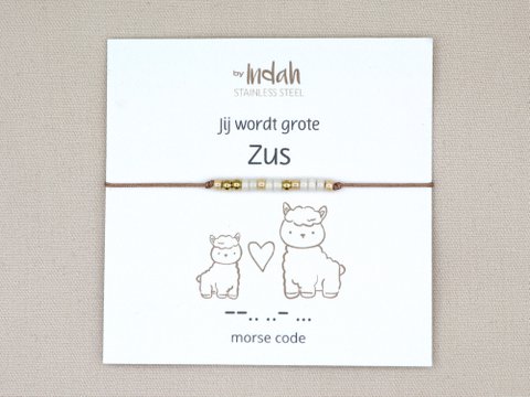 Morse code armband jij wordt grote zus, roestvrij staal zilver of goud
