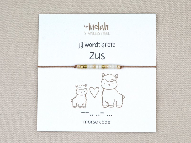 Morse code armband jij wordt grote zus, roestvrij staal zilver of goud