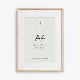Natural wood A4 picture frame with a simple, minimalist design.
