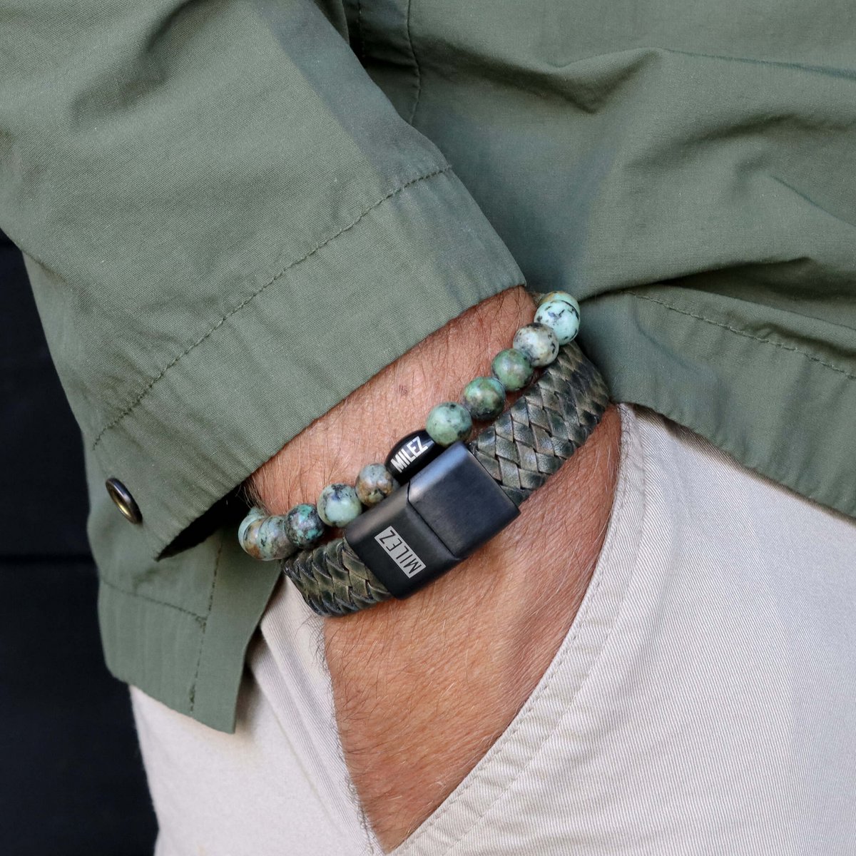 Juego de pulseras para hombre 'Forest Fusion' - cierre negro